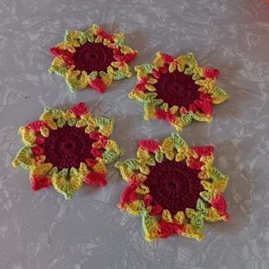 crochet sunflower coasters